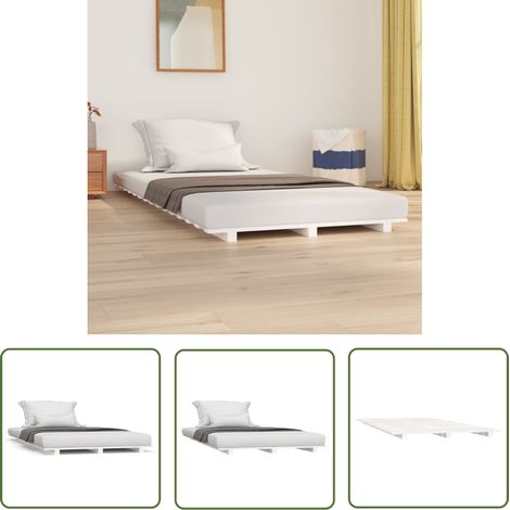The Living Store Cadre de lit sans matelas blanc 90x200 cm bois de pin massif - Cadre De Lit - Lit Double - Bois De Pin - Lit Blanc - Meuble Chambre (1/5)