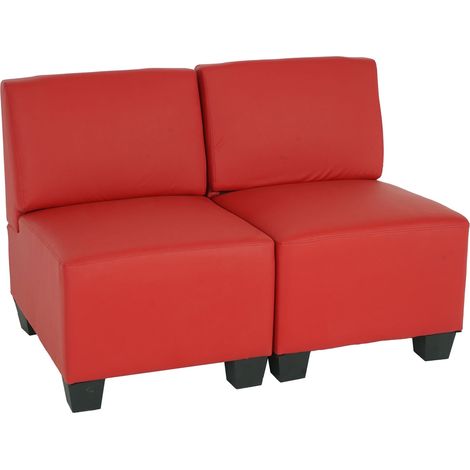 Modular 2-Sitzer Sofa Couch Moncalieri, Kunstleder rot, ohne Armlehnen