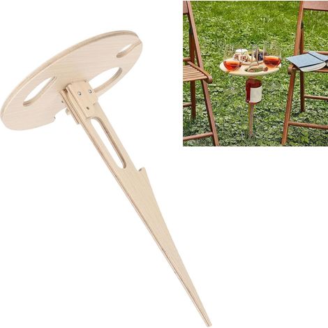 Piquet de Table à Vin Pliable avec Support en Verre, Casier à Vin Portable en Bois pour Pique-Nique de Camping en Plein Air (1/5)