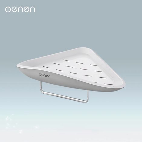 (Gris avec porte-serviettes) Étagère de rangement murale triangulaire avec porte-serviettes, organisateur d'angle, accessoires de salle de bain sans perçage (1/5)