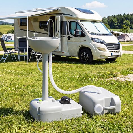 Commande au Pied Lavabo Portable Camping avec Réservoir Eau Usée 24L Lave-Mains Autonome Extérieur à Roues (1/5)
