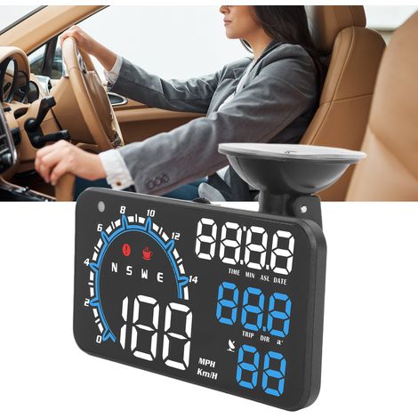 (Vidéo disponible) Compteur de vitesse GPS LED, affichage tête haute universel pour voiture avec vitesse/direction/distance de conduite/alarme de survitesse/affichage haute définition (G11) bleu et bl (1/5)