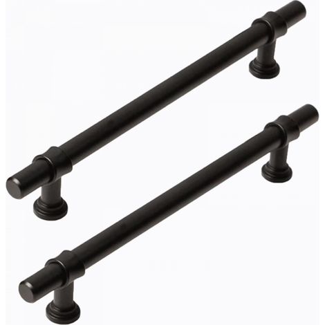 2 poignées noir mat pour armoires, cuisines et tiroirs. Entraxe des trous : 96 mm. Fabriquées en alliage d'aluminium et de zinc. Vis incluses. (1/5)