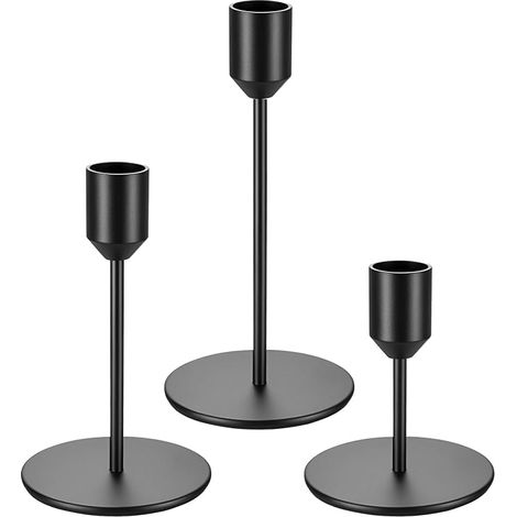 bougeoirs Noirs, Bougeoirs en Métal 15,5/12,5/9.5cm Vintage pour Dîners aux Chandelles Mariages Fêtes Décoration de Table (Forme de Cône) (1/5)