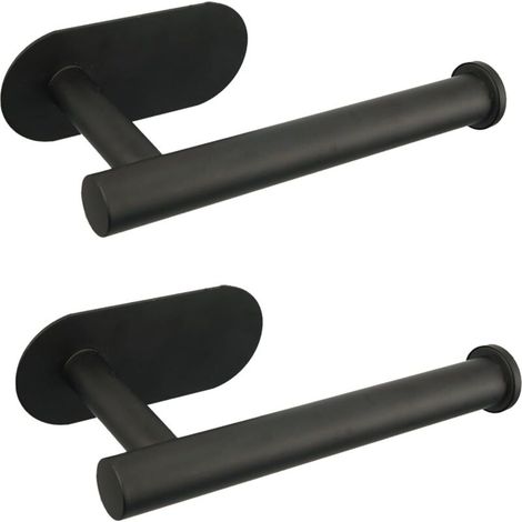 Set of 2 black self-adhesive stainless steel toilet paper holders, no drilling required, for bathroom, kitchen and laundry room.