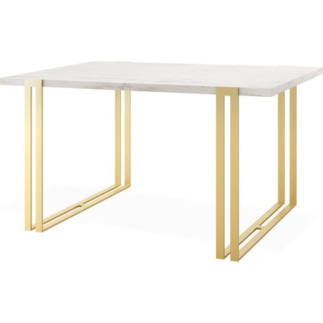 Ausziehbarer Esstisch - Großer Tisch im Loft-Stil mit Goldenen Metallbeinen 160 bis 260 cm - Industrietisch für das Wohnzimmer - Marmor Weiß - 160 x 90 cm