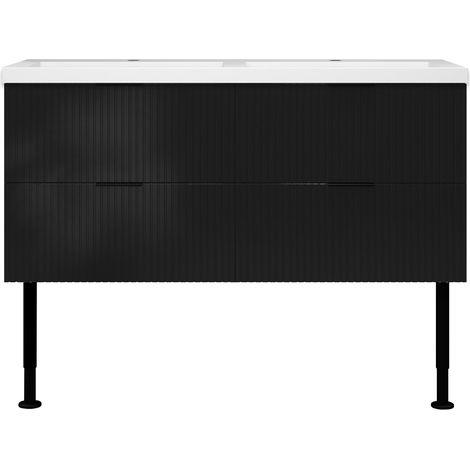 Meuble de salle de bain à poser au sol brilliant 120 cm, 4 tiroirs, MDF noir, avec vasque + pieds