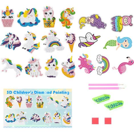 Sticker Diamant Enfant - Kit Peinture Diamant 5D Licorne - 12 Motifs + 2 Stylos + 2 Plateaux + 2 Carrés de Cire (1/5)