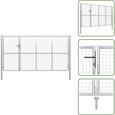 The Living Store Gartentor Stahl 350 x 150 cm Silbern - Stahl