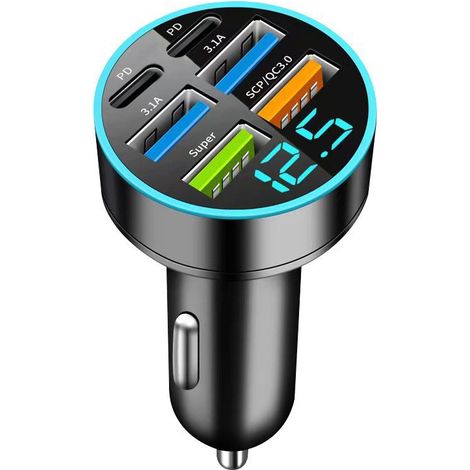 New SUPER+PD+3.1A 5-port car charger with 6 USB ports - Black (1/3)