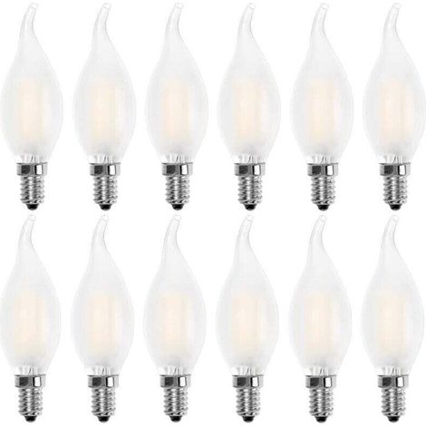 Lampe LED LED flamme E14, XU, Forme bougie, Blanc chaud 2700 K, équivalent à une ampoule à incandescence de 4 W, 40 W, 400 lm, Lot de 12 - KZQ