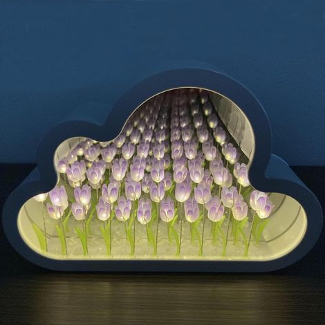 Veilleuse miroir tulipe nuage bricolage, lampe tulipe nuage de bureau, lampe de Table à fleurs artificielles faites à la main (20 fleurs violettes) (1/5)