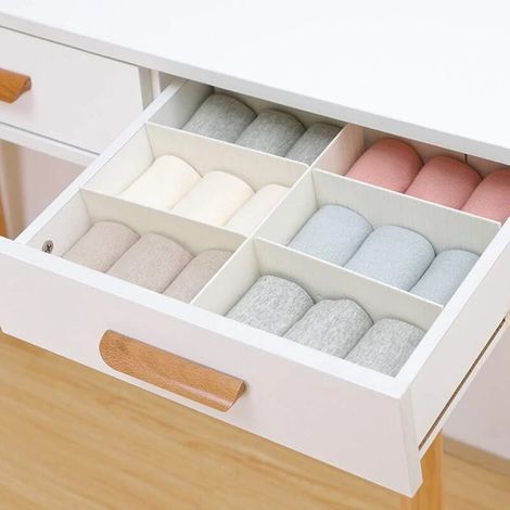 Séparateur de tiroir en plastique, organisateur de tiroir avec grille pour la maison, la garde-robe, les fournitures de bureau, les cosmétiques, blanc (1/4)