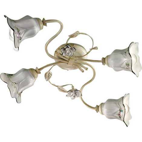 Plafoniera Classica Pisa Metallo E Ceramica Bianco Sfumato Oro 4 Luci E14 (1/4)