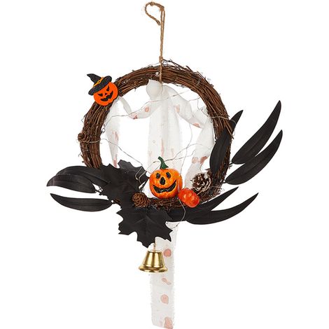 Couronne D Halloween - Couronne En Rotin Avec Citrouille Et Yeux - Décor Pour Porte Fenêtre Mur - 1 Pièce (1/5)