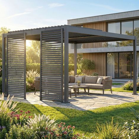 Lote de 2 pérgolas modulares gris antracita (1/5)
