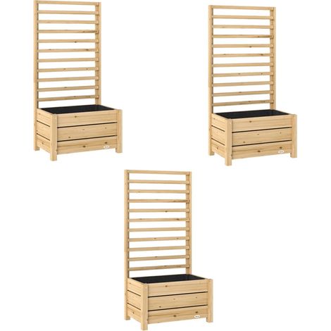 3er-Set hochbeet mit Rankgitter Holz erhöhter Blumenkasten mit Spalier Abflussloch Vliesstoff 60 x 39 x 120 cm Naturholz