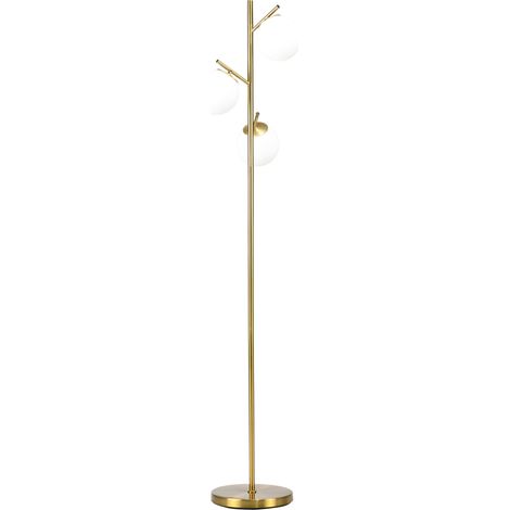 Stehlampe aus goldfarbenem Metall mit 3 Glasschirmen, E27 40 W, 169 cm (1/5)