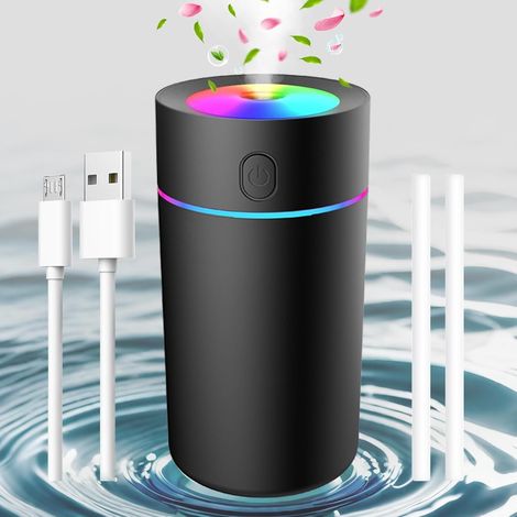 Humidificateur de chambre portable mini avec lumières 7 couleurs, arrêt automatique, petit humidificateur de bureau - Noir (1/5)