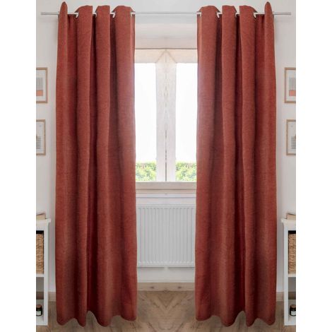 Lot de 2 rideaux occultant phoniques et thermiques chenille doublés polaire 140 x 240 cm "Osiris" Le fil d'Ariane - Osiris Terracotta - (1/4)