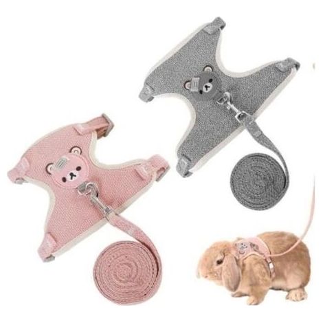 Pièces Harnais pour Lapins Nain, Laisse Réglable pour Lapins Harnais et Petits Animaux(Gris, Rose) Chrom (1/4)