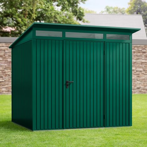 Hörmann Ecostar Metall-Gerätehaus Trend mit Pultdach Typ 2, 248 x 283 cm, moosgrün, 5,7 m², 1-flüglige Tür