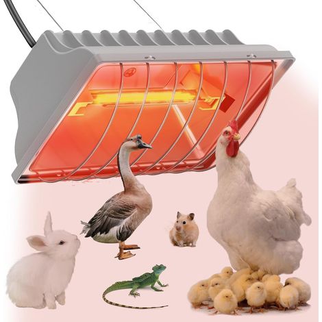 Lampe chauffante pour poussins, 250 W, avec interrupteur économique et câble d'alimentation de 1,8 m, lampe infrarouge thermostatique automatique pour poules, canards, porcelets, chiots, bétail (1/5)