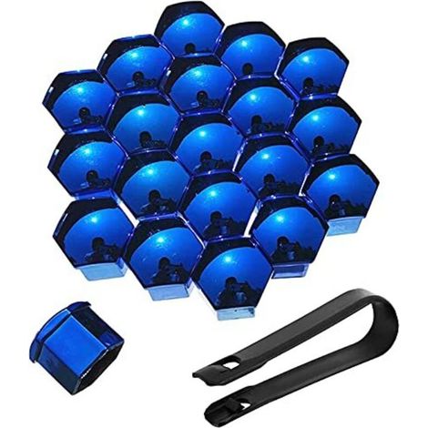 20 Pièces Cache Ecrou pour Voitures Universel, 17mm 19mm 21mm Protection Hexagonal pour écrous de Roue, avec Outil Demontage (Bleu, 19mm) (1/5)