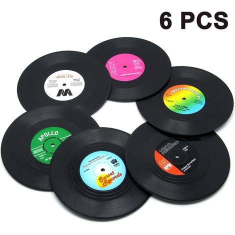 Lot de 6 sous-verres rétro en forme de disques vinyle - Protection de bureau et de meubles (1/5)
