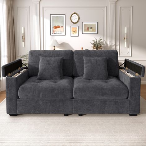sofá 2 plazas con almacenaje chenilla gris oscuro OKMYHOME (1/5)