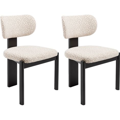 Sedia in tessuto testurizzato bicolore e legno di hevea nero - Crema e beige - Lotto di 2 - WILANA