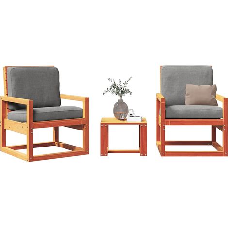 vidaXL Juego de muebles jardín 3 pzas madera maciza pino marrón cera (1/5)