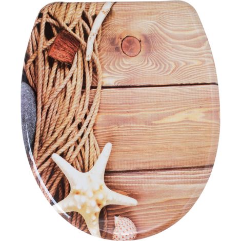Abattant de toilette rond imprimé UF, motif décoratif tendance, fermeture douce et système de démontage rapide, traitement antibactérien à l'urée-formaldéhyde pour salle de bain.