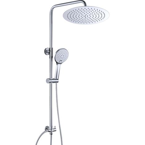 Colonne de douche Inox sans Robinetterie Thermostatique, Système Pluie pour Cabine Baignoire avec Barre Réglable Hauteur et Tête de Douche 25 cm Chromé (1/5)