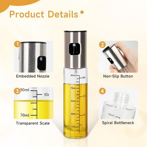 pezzi spray per olio per friggitrice ad aria, spray per olio da cucina da 100 ml, spray per olio d'oliva, spruzzatore per olio da cucina per friggitrice a griglia (1/4)