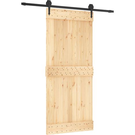 Sliding Door Natural and Black 90 x 210 cm Solid Pine Wood vidaXL (1/5)