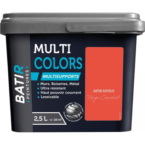 Peintures Multi Colors BÂTIR Satin Soyeux Rouge coquelicot 2,5 L