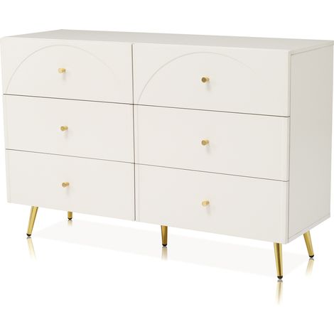Comò con 6 cassetti crema bianco 120 x 85 x 40 cm con gambe in metallo (1/5)