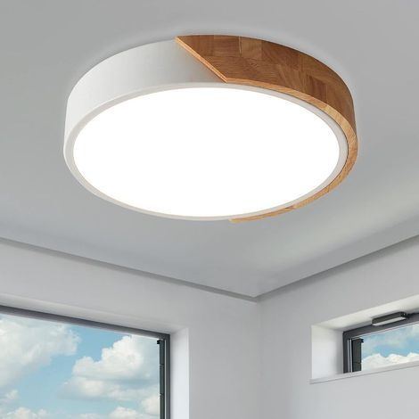 Plafonnier LED, plafonnier bois,24W Plafonniers LED Modernes Ronds en Bois,Lumière blanche 6500K luminaire plafonnier Ø30CM Salon Cuisine Chambre Couloir salle à manger couloir maison Balcon (1/5)