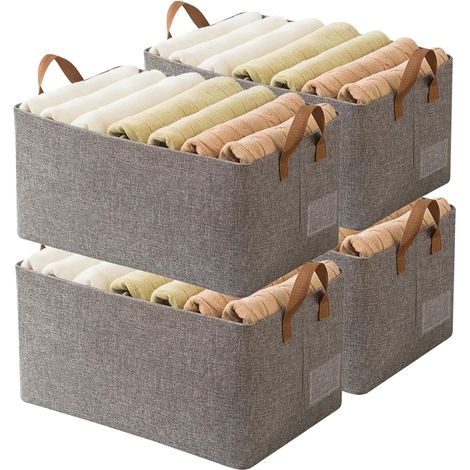 4er-Set Aufbewahrungsboxen aus Stoff – Stahlrahmen – faltbar – 23 l, Grau – Kleiderschrank-Organizer (1/5)