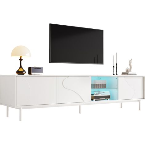 CHICFURN Mueble TV 180 x 40 x 45 cm de MDF blanco con puertas correderas y LED (1/5)