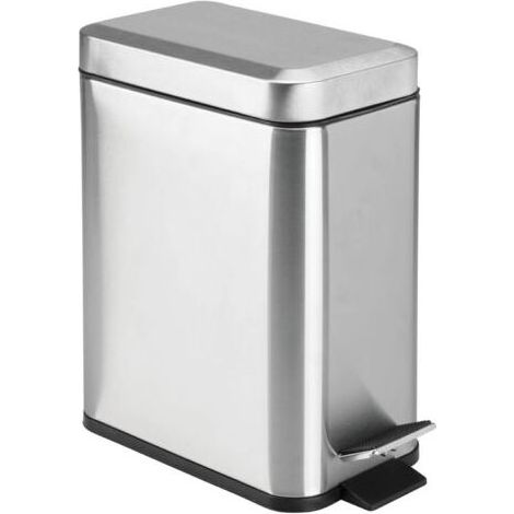 Poubelle rectangulaire en métal avec couvercle, poubelle compacte avec doublure amovible et poignée pour salle de bain, cuisine, salle d'artisanat – Chrome brossé (1/5)