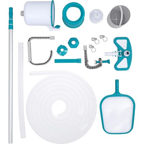 Bestway Deluxe AquaClean Deluxe Poolpflege-Set mit Stange, Poolreiniger, Blattfänger und Absaugschlauch