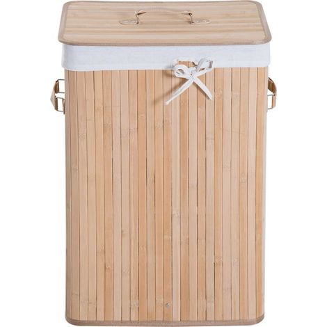 Panier à linge étroit avec couvercle, 72 L, avec poignée, pour buanderie ou chambre, finition naturelle (1/5)