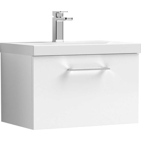 Nuie Arno Wall Hung 1-Drawer Vanity Unit with Basin-3 600mm Wide - Gloss White (1/5)