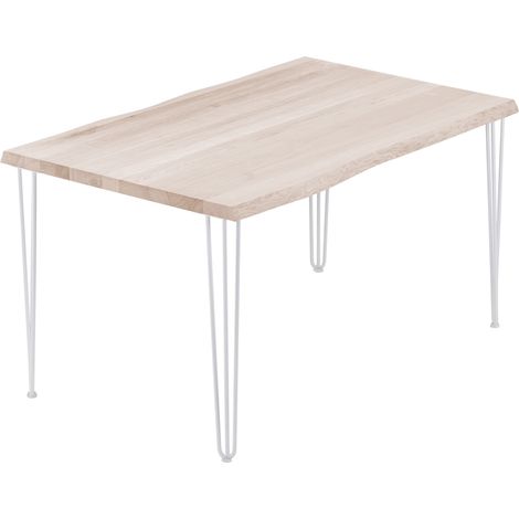 LAMO Manufaktur Esstisch Küchentisch, mit Baumkante 120x80x76 cm (AxBxH), Creative, Roh / Weiss, LEB-01-A-001-9016Cr (1/5)