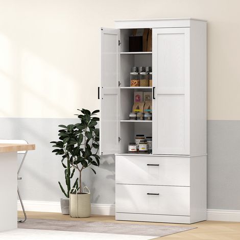 Mueble de cocina independiente con estantes ajustables y dos amplios cajones para salón o cocina, color blanco.