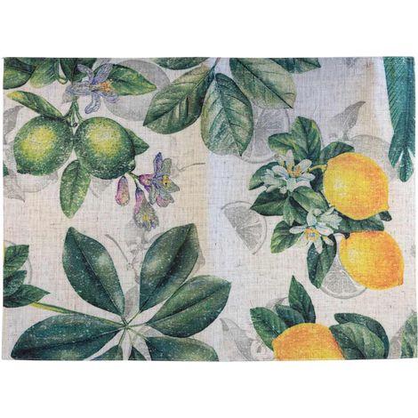 Set de table beige en polylin enduit - citrons verts (1/2)