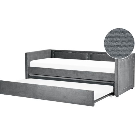 Cama con somier de pana gris oscuro 90 x 200 cm nido tachuelas invitado Mimizan (1/5)