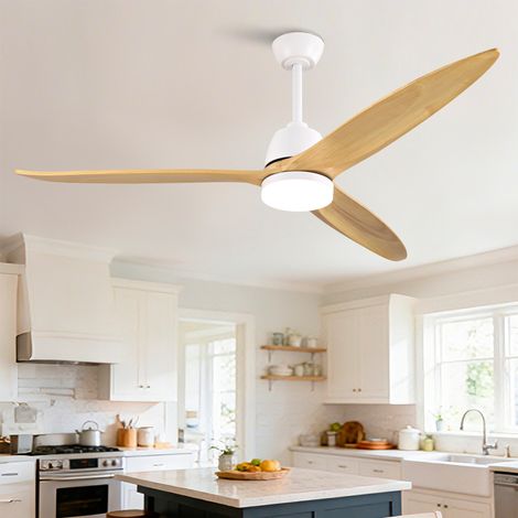 REDOM Ventilatore da soffitto moderno, 3 pale in legno massello di acero, LED 3 temperature, motore DC reversibile, bianco naturale